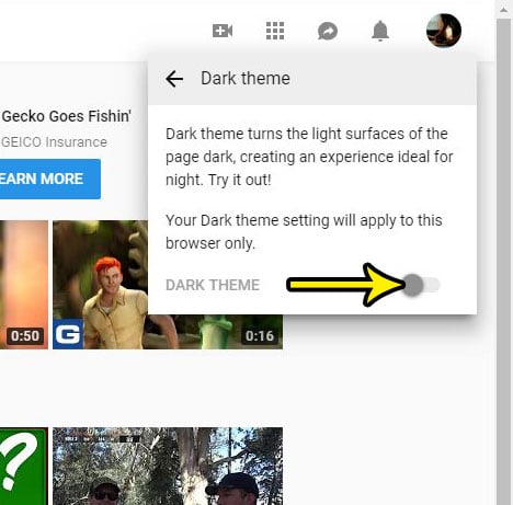 turn on the youtube dark theme
