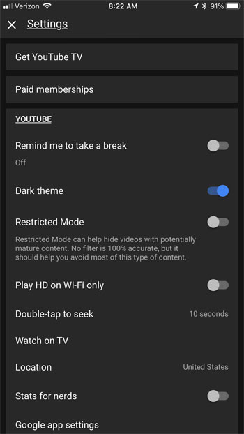how to get dark screen youtube iphone
