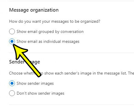 how to turn off conversations in outlook.com