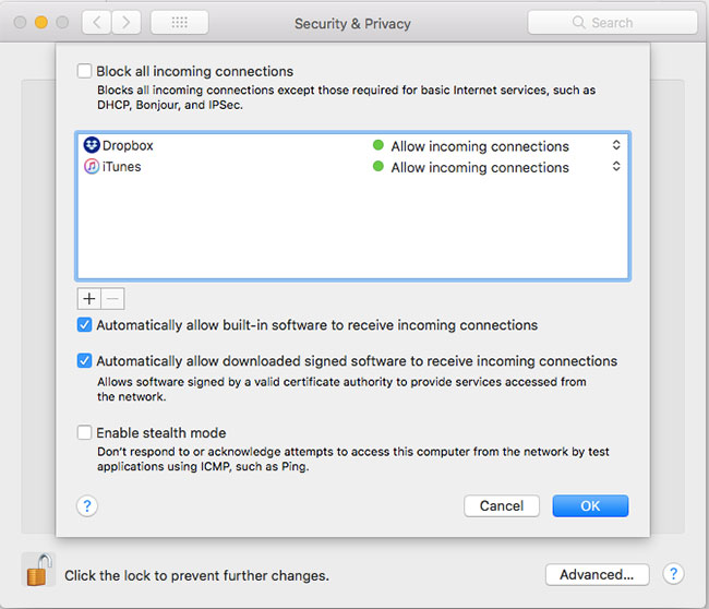 how to change firewall options on mac
