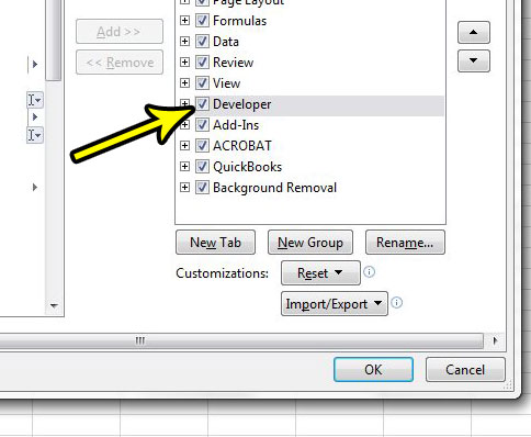 how to add developer tab in excel 2013