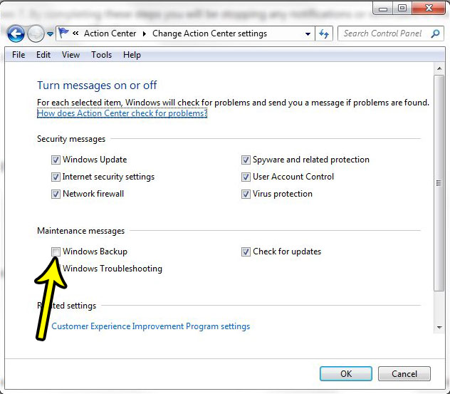 how to stop windows 7 backup messages