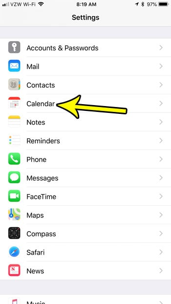 open iphone calendar menu