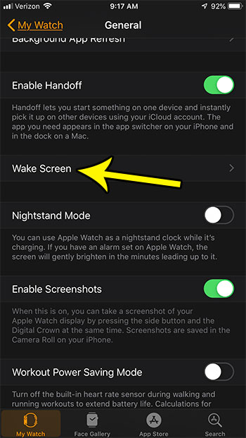 apple watch wake screen menu