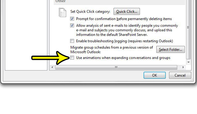 how to stop group and conversation animations in outlook 2013