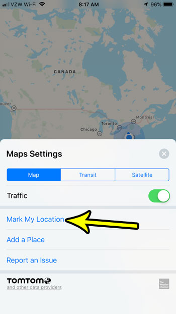 set a pin at your location in apple maps