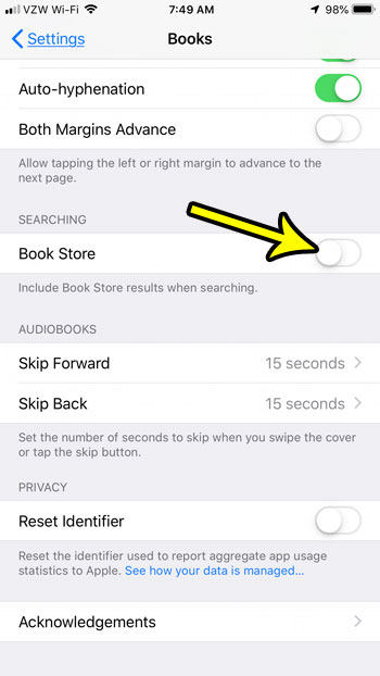 how to remove book store from search in iphone books