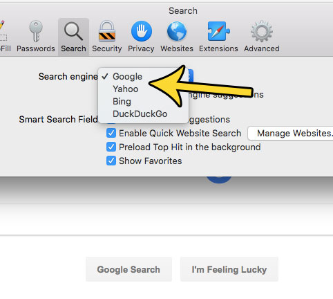 how to change default search engine mac safari