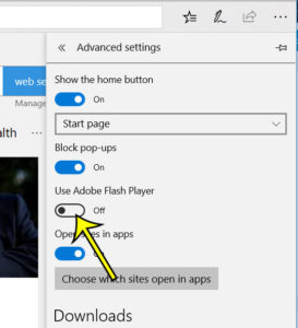 how to disable adobe flash player in microsoft edge