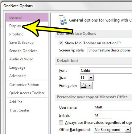 how to change onenote 2013 navigation