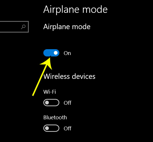 how to enable airplane mode in windows 10