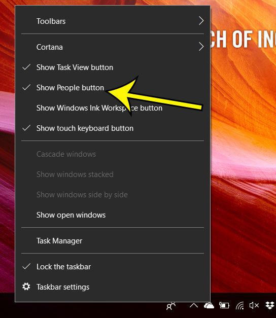 how to show or hide the people button in windows 10