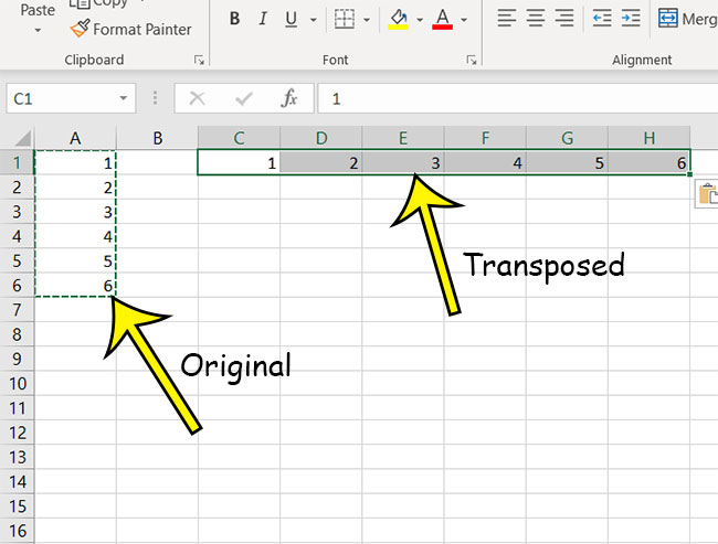 excel transpose example