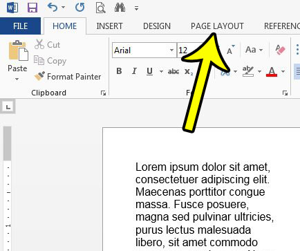 word click page layout tab