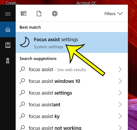click on focus assist settings