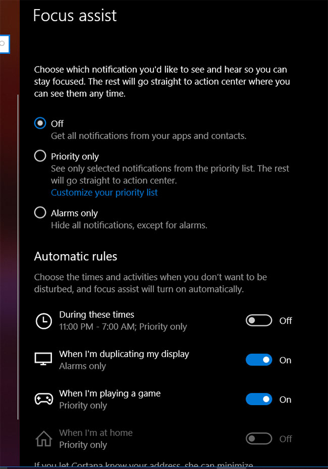 how to change windows 10 focus assist settings