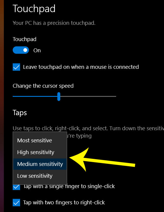 how to change touchpad sensitivity in windows 10
