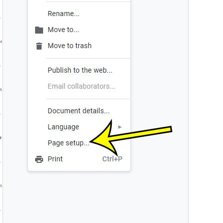 open the google docs page setup menu