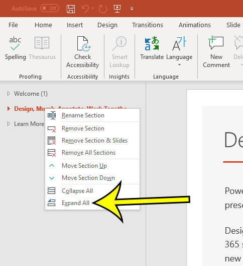 how to expand all sections in powerpoint