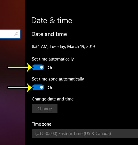 how to set the time automatically in windows 10