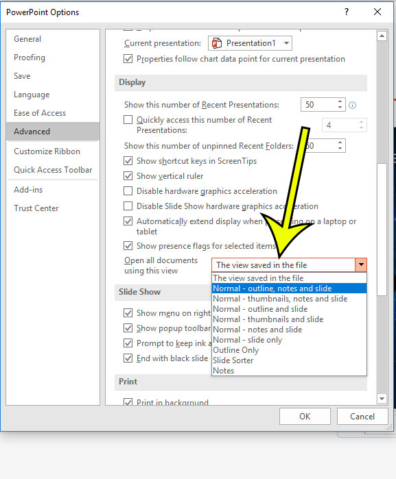 how to change the defualt view in powerpoint