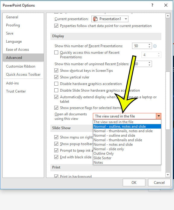 how to change the defualt view in powerpoint