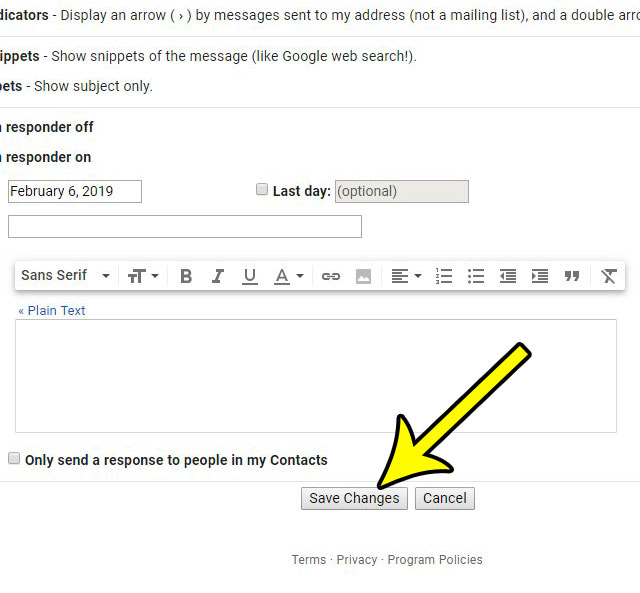 save changes to gmail settings