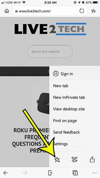 how to favorite a page in the microsoft edge iphone app