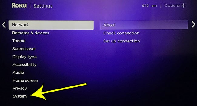 open the roku system menu