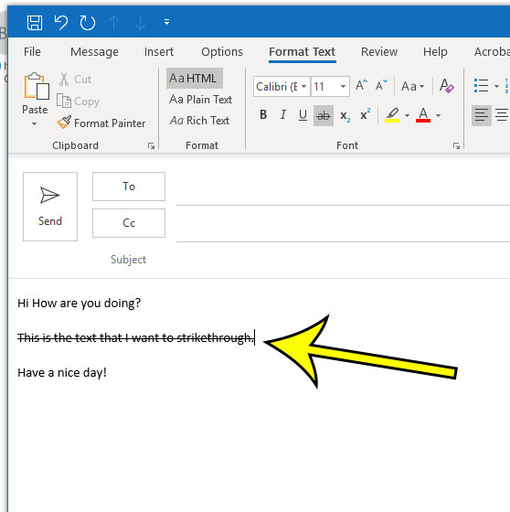 how to strike through text in microsoft outlook