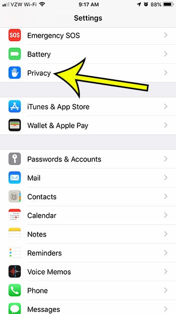 open the privacy menu