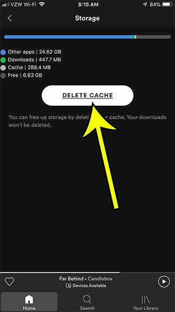 how to delete cache in spotify on iphone