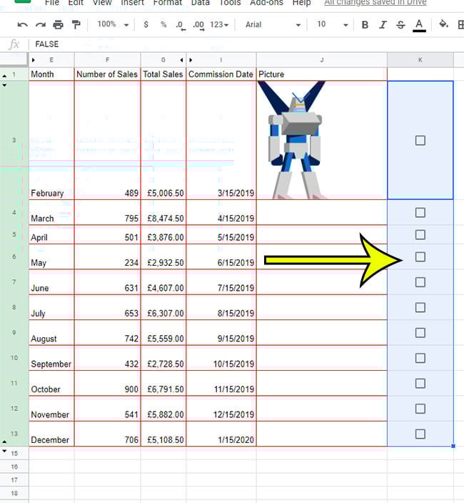select the cells with checkboxes