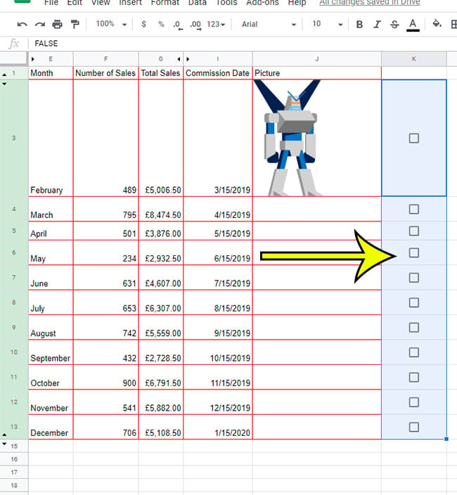 select the cells with checkboxes