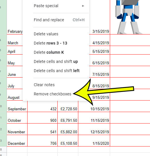 how to remove multiple checkboxes in Google Sheets