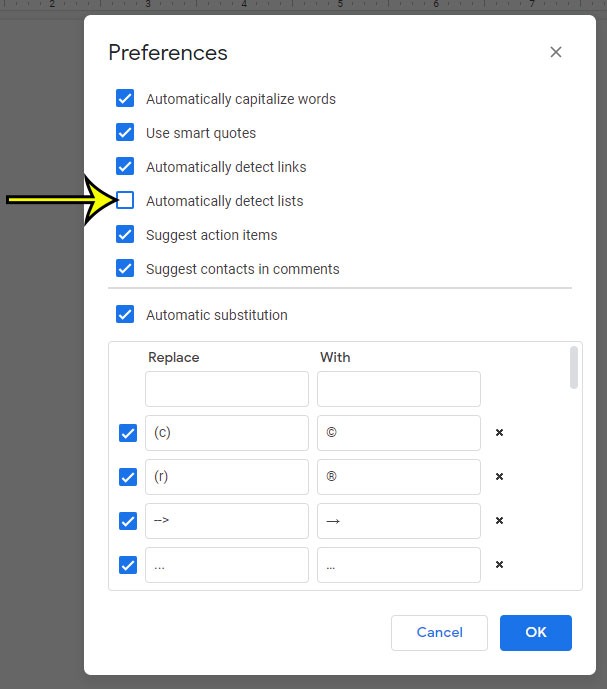 how to stop Google Docs from automatically detecting lists