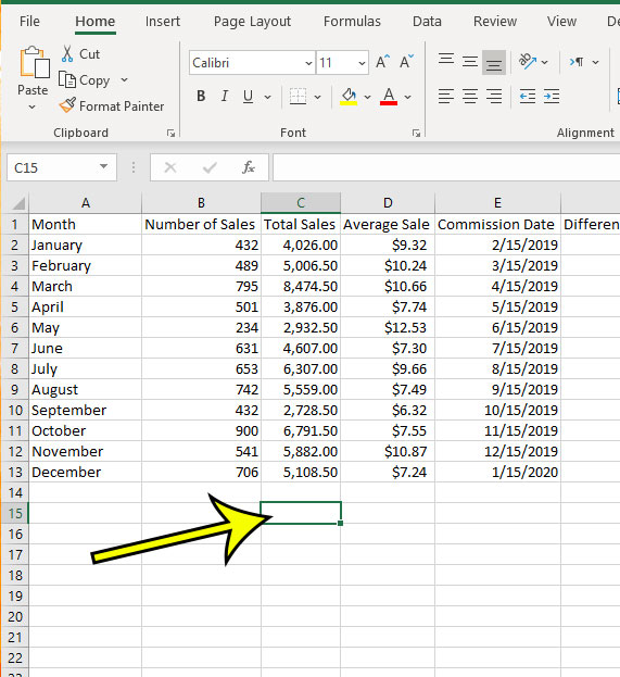 select the cell where you want to display the column sum