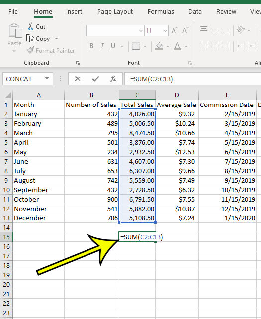how to sum a column in Excel