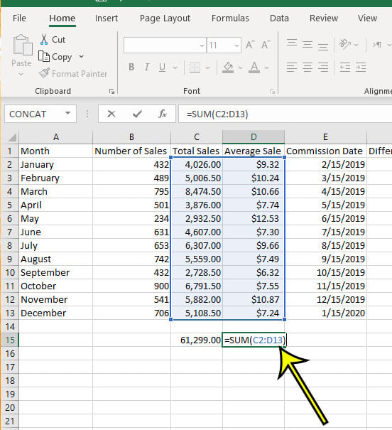 how to sum multiple columns in Exccel