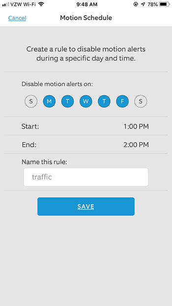 how to disable motion alerts on a schedule for the Ring video doorbell