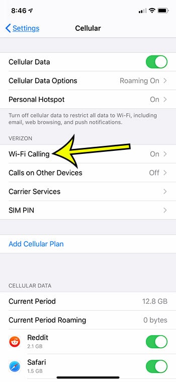 open the Wi-Fi Calling menu