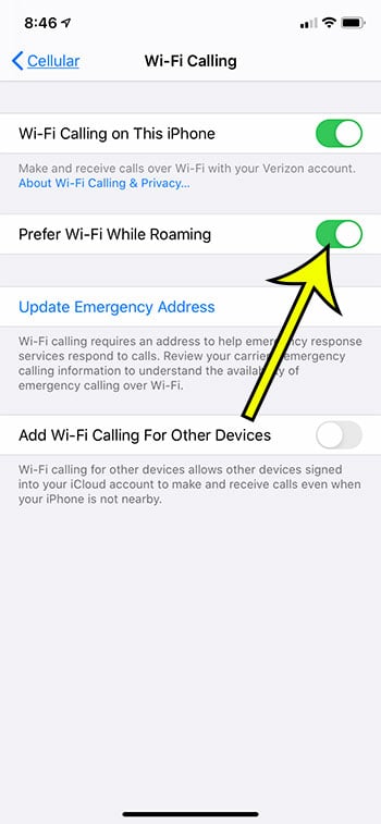 how to prefer WiFi while roaming on an iPhone 11