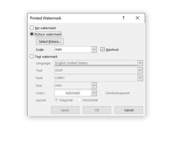 how to add a picture watermark in Word 2016