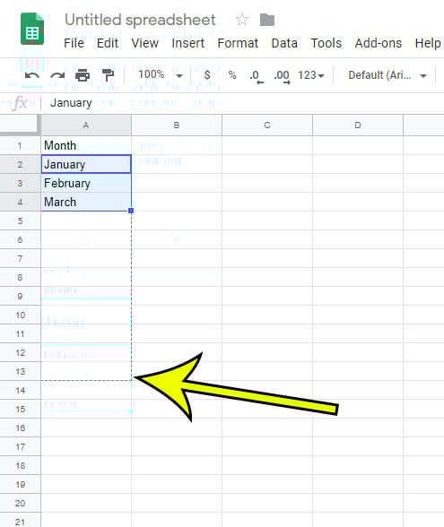 drag down to select the cells you wish to autofill