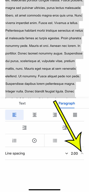 how to double space an entire document in the Google Docs iPhone app