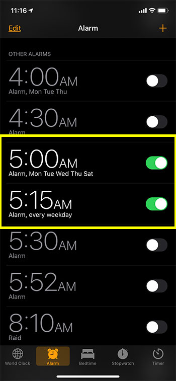 can I change the snooze time on my iPhone alarm?