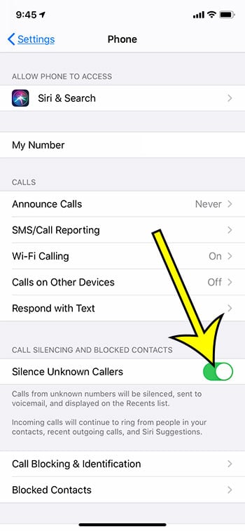 how to silence unknown callers on an iPhone 11