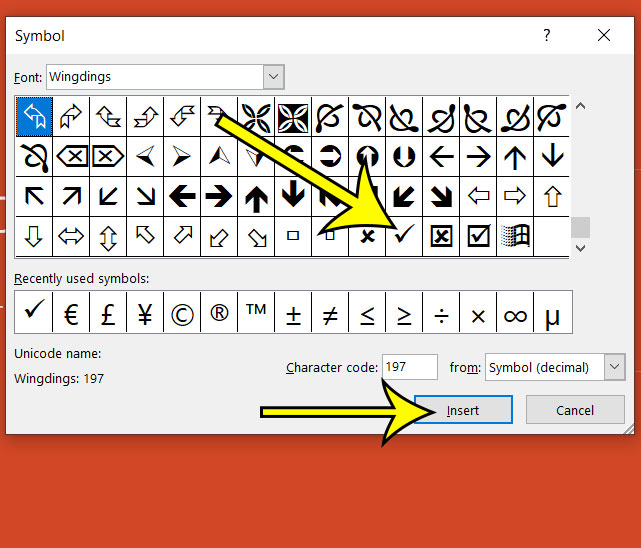 how to insert check mark in word 2013