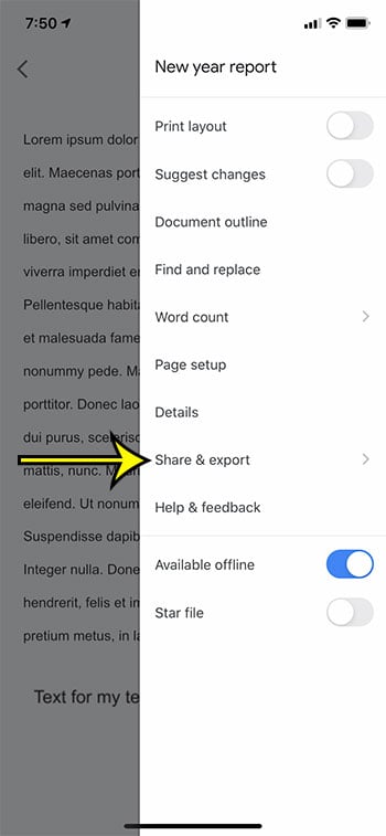 open the Share and export menu