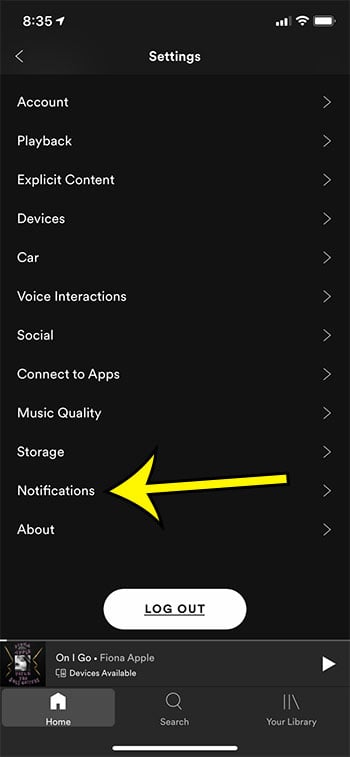 choose the Notifications option